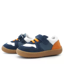 Rakerplus Bob Hakiki Deri Lacivert Beyaz Barefoot Cırtlı Lastikli Bebek Sneaker Ayakkabı