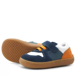 Rakerplus Bob Hakiki Deri Lacivert Beyaz Barefoot Cırtlı Lastikli Bebek Sneaker Ayakkabı