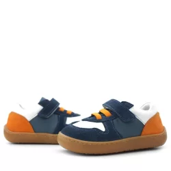 Rakerplus Bob Hakiki Deri Lacivert Beyaz Barefoot Cırtlı Lastikli Bebek Sneaker Ayakkabı