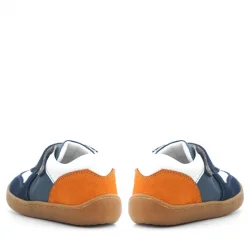 Rakerplus Bob Hakiki Deri Lacivert Beyaz Barefoot Cırtlı Lastikli Bebek Sneaker Ayakkabı