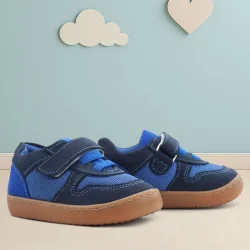 Rakerplus Bob Hakiki Deri Lacivert Mavi Barefoot Cırtlı Lastikli Bebek Sneaker Ayakkabı