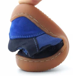 Rakerplus Bob Hakiki Deri Lacivert Mavi Barefoot Cırtlı Lastikli Bebek Sneaker Ayakkabı