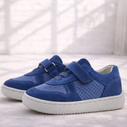 Rakerplus Bob Hakiki Deri Mavi Barefoot Cırtlı Lastikli Bebek Sneaker Ayakkabı