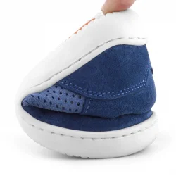 Rakerplus Bob Hakiki Deri Mavi Barefoot Cırtlı Lastikli Bebek Sneaker Ayakkabı