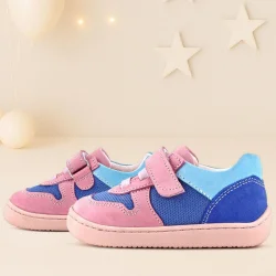 Rakerplus Bob Hakiki Deri Mavi Pembe Barefoot Cırtlı Lastikli Bebek Sneaker Ayakkabı