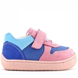 Rakerplus Bob Hakiki Deri Mavi Pembe Barefoot Cırtlı Lastikli Bebek Sneaker Ayakkabı