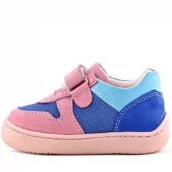 Rakerplus Bob Hakiki Deri Mavi Pembe Barefoot Cırtlı Lastikli Bebek Sneaker Ayakkabı