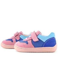 Rakerplus Bob Hakiki Deri Mavi Pembe Barefoot Cırtlı Lastikli Bebek Sneaker Ayakkabı