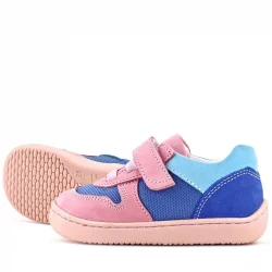 Rakerplus Bob Hakiki Deri Mavi Pembe Barefoot Cırtlı Lastikli Bebek Sneaker Ayakkabı