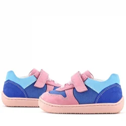 Rakerplus Bob Hakiki Deri Mavi Pembe Barefoot Cırtlı Lastikli Bebek Sneaker Ayakkabı