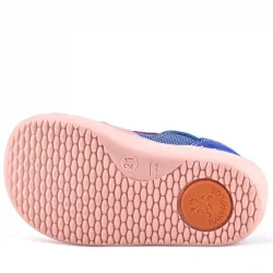 Rakerplus Bob Hakiki Deri Mavi Pembe Barefoot Cırtlı Lastikli Bebek Sneaker Ayakkabı