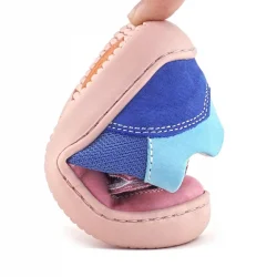Rakerplus Bob Hakiki Deri Mavi Pembe Barefoot Cırtlı Lastikli Bebek Sneaker Ayakkabı