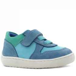 Rakerplus Bob Hakiki Deri Mavi Yeşil Barefoot Cırtlı Lastikli Bebek Sneaker Ayakkabı