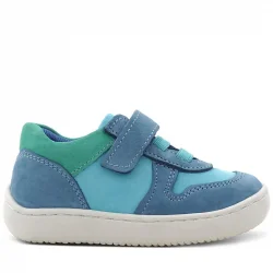 Rakerplus Bob Hakiki Deri Mavi Yeşil Barefoot Cırtlı Lastikli Bebek Sneaker Ayakkabı