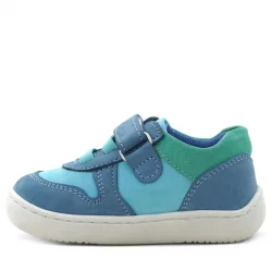 Rakerplus Bob Hakiki Deri Mavi Yeşil Barefoot Cırtlı Lastikli Bebek Sneaker Ayakkabı