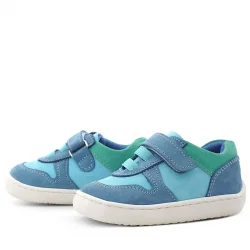 Rakerplus Bob Hakiki Deri Mavi Yeşil Barefoot Cırtlı Lastikli Bebek Sneaker Ayakkabı