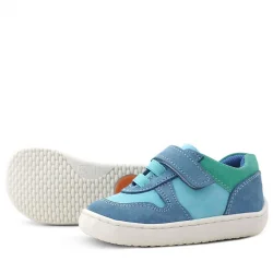 Rakerplus Bob Hakiki Deri Mavi Yeşil Barefoot Cırtlı Lastikli Bebek Sneaker Ayakkabı