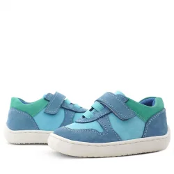 Rakerplus Bob Hakiki Deri Mavi Yeşil Barefoot Cırtlı Lastikli Bebek Sneaker Ayakkabı