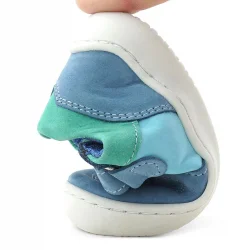 Rakerplus Bob Hakiki Deri Mavi Yeşil Barefoot Cırtlı Lastikli Bebek Sneaker Ayakkabı