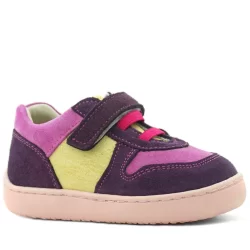 Rakerplus Bob Hakiki Deri Mor Pembe Barefoot Cırtlı Lastikli Bebek Sneaker Ayakkabı
