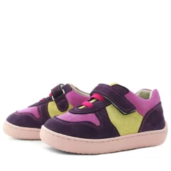 Rakerplus Bob Hakiki Deri Mor Pembe Barefoot Cırtlı Lastikli Bebek Sneaker Ayakkabı