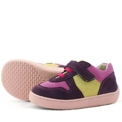 Rakerplus Bob Hakiki Deri Mor Pembe Barefoot Cırtlı Lastikli Bebek Sneaker Ayakkabı