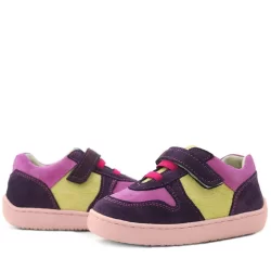Rakerplus Bob Hakiki Deri Mor Pembe Barefoot Cırtlı Lastikli Bebek Sneaker Ayakkabı