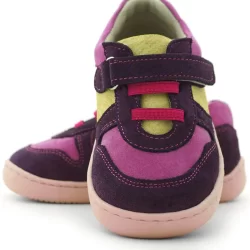 Rakerplus Bob Hakiki Deri Mor Pembe Barefoot Cırtlı Lastikli Bebek Sneaker Ayakkabı