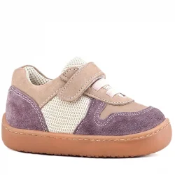 Rakerplus Bob Hakiki Deri Mor Pudra Barefoot Cırtlı Lastikli Bebek Sneaker Ayakkabı