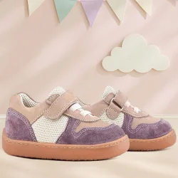 Rakerplus Bob Hakiki Deri Mor Pudra Barefoot Cırtlı Lastikli Bebek Sneaker Ayakkabı