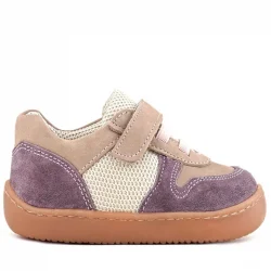 Rakerplus Bob Hakiki Deri Mor Pudra Barefoot Cırtlı Lastikli Bebek Sneaker Ayakkabı
