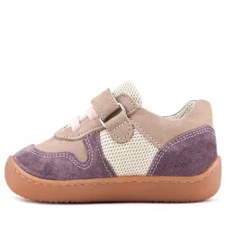 Rakerplus Bob Hakiki Deri Mor Pudra Barefoot Cırtlı Lastikli Bebek Sneaker Ayakkabı