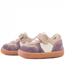 Rakerplus Bob Hakiki Deri Mor Pudra Barefoot Cırtlı Lastikli Bebek Sneaker Ayakkabı