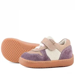 Rakerplus Bob Hakiki Deri Mor Pudra Barefoot Cırtlı Lastikli Bebek Sneaker Ayakkabı