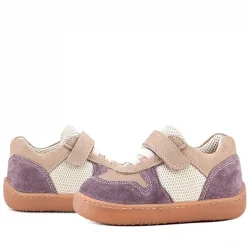 Rakerplus Bob Hakiki Deri Mor Pudra Barefoot Cırtlı Lastikli Bebek Sneaker Ayakkabı
