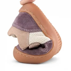 Rakerplus Bob Hakiki Deri Mor Pudra Barefoot Cırtlı Lastikli Bebek Sneaker Ayakkabı