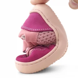 Rakerplus Bob Hakiki Deri Pembe Barefoot Cırtlı Lastikli Bebek Sneaker Ayakkabı
