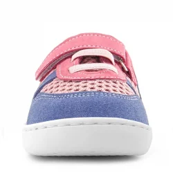 Rakerplus Bob Hakiki Deri Pembe Mavi Barefoot Cırtlı Lastikli Bebek Sneaker Ayakkabı