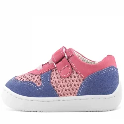 Rakerplus Bob Hakiki Deri Pembe Mavi Barefoot Cırtlı Lastikli Bebek Sneaker Ayakkabı