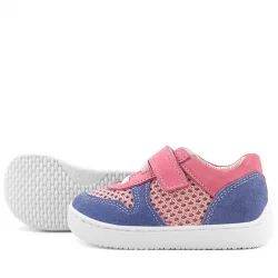 Rakerplus Bob Hakiki Deri Pembe Mavi Barefoot Cırtlı Lastikli Bebek Sneaker Ayakkabı