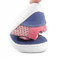 Rakerplus Bob Hakiki Deri Pembe Mavi Barefoot Cırtlı Lastikli Bebek Sneaker Ayakkabı