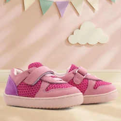 Rakerplus Bob Hakiki Deri Pembe Mor Barefoot Cırtlı Lastikli Bebek Sneaker Ayakkabı