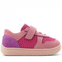Rakerplus Bob Hakiki Deri Pembe Mor Barefoot Cırtlı Lastikli Bebek Sneaker Ayakkabı