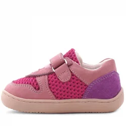 Rakerplus Bob Hakiki Deri Pembe Mor Barefoot Cırtlı Lastikli Bebek Sneaker Ayakkabı