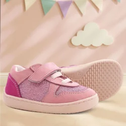 Rakerplus Bob Hakiki Deri Pembe Simli Barefoot Cırtlı Lastikli Bebek Sneaker Ayakkabı