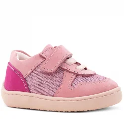 Rakerplus Bob Hakiki Deri Pembe Simli Barefoot Cırtlı Lastikli Bebek Sneaker Ayakkabı