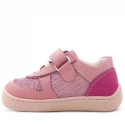 Rakerplus Bob Hakiki Deri Pembe Simli Barefoot Cırtlı Lastikli Bebek Sneaker Ayakkabı