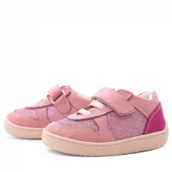 Rakerplus Bob Hakiki Deri Pembe Simli Barefoot Cırtlı Lastikli Bebek Sneaker Ayakkabı