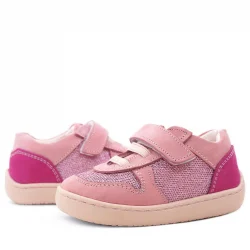 Rakerplus Bob Hakiki Deri Pembe Simli Barefoot Cırtlı Lastikli Bebek Sneaker Ayakkabı