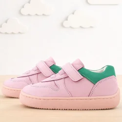 Rakerplus Bob Hakiki Deri Pembe Yeşil Barefoot Cırtlı Lastikli Bebek Sneaker Ayakkabı
